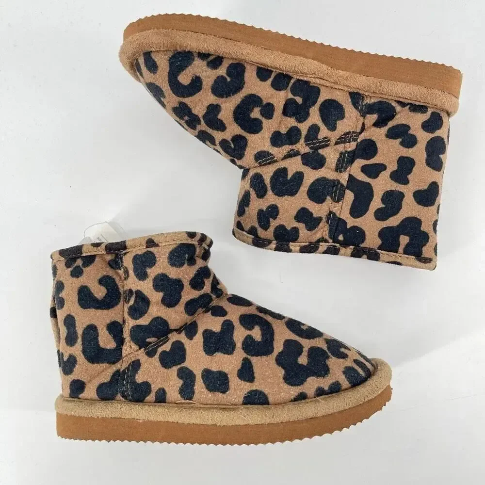 H&M Toddler Leopard Print Faux Suede Fluffy-Lined Ankle Boots Size 8.5 NWT
